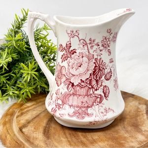 Charlotte Alfred Meakin Pitcher Red & Pink Floral Basket Staffordshire England